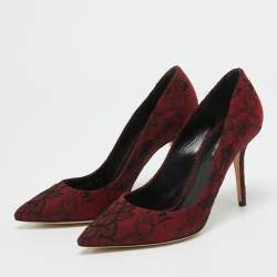 Pre Owned Dolce & Gabbana Black/Dark Red Lace and Suede Pointed Toe Pumps Size 37