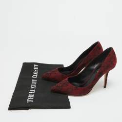 Pre Owned Dolce & Gabbana Black/Dark Red Lace and Suede Pointed Toe Pumps Size 37