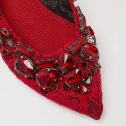 Pre Owned Dolce & Gabbana Red Lace Crystal Embellished Pumps Size 41