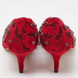 Pre Owned Dolce & Gabbana Red Lace Crystal Embellished Pumps Size 41
