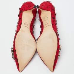 Pre Owned Dolce & Gabbana Red Lace Crystal Embellished Pumps Size 41