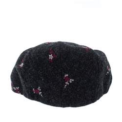 Pre Owned Dolce & Gabbana Grey Floral Embroidered Tweed Flat Cap 