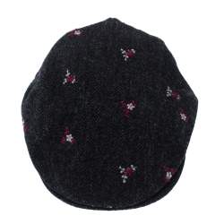 Pre Owned Dolce & Gabbana Grey Floral Embroidered Tweed Flat Cap 