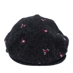 Pre Owned Dolce & Gabbana Grey Floral Embroidered Tweed Flat Cap 
