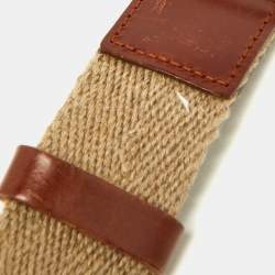 Pre Owned Dolce & Gabbana Beige Canvas and Leather Plaque Detail Waist Belt 65CM