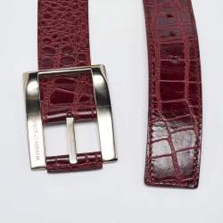 Pre Owned Dolce & Gabbana Red Croc Embossed Leather Buckle Belt 