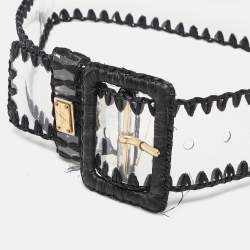 Pre Owned Dolce & Gabbana Black/Transparent PVC and Straw Buckle Belt 75CM