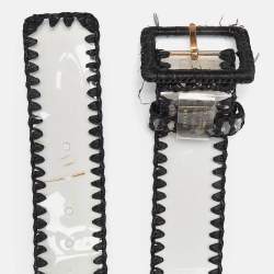Pre Owned Dolce & Gabbana Black/Transparent PVC and Straw Buckle Belt 75CM