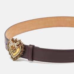 Pre Owned Dolce & Gabbana Burgundy Leather Devotion Belt 75 CM