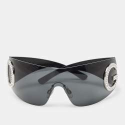Pre Owned Dolce & Gabbana Black/Grey DG2298 Crystal Embellished DG Shield Sunglasses