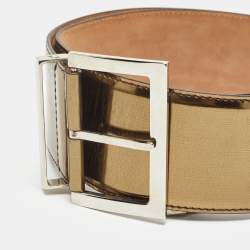 Pre Owned Dolce & Gabbana Gold Patent Leather Logo Plaque Wide Belt 85CM