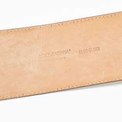 Pre Owned Dolce & Gabbana Gold Patent Leather Logo Plaque Wide Belt 85CM