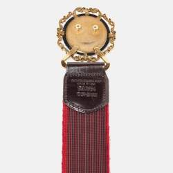Pre Owned Dolce & Gabbana Red Elastic Gaufre Heritage Buckle Belt 70CM 