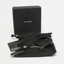 Pre Owned Dolce & Gabbana Black Leather DG Logo Slim Belt 70 CM