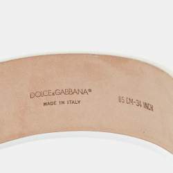 Pre Owned Dolce & Gabbana Off White Leather DG Logo Buckle Waist Belt 85CM