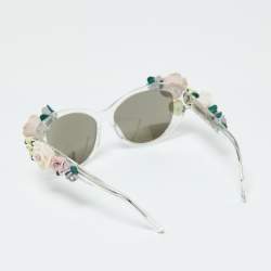 Pre Owned Dolce & Gabbana Grey DG 4180 Floral Embellished Cat-Eye Sunglasses