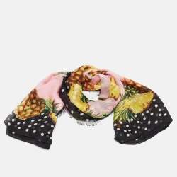 Pre Owned Dolce & Gabbana Pink Pineapple Print Silk Scarf 