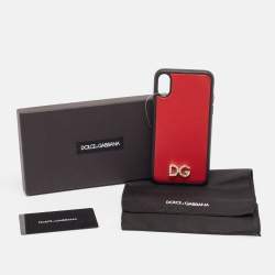 Pre Owned Dolce & Gabbana Red/Black DG Logo Crystals iPhone X Case