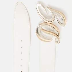 Dolce & Gabbana White Leather DG Logo Buckle Belt 95CM