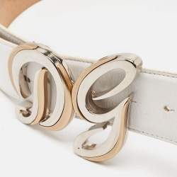 Dolce & Gabbana White Leather DG Logo Buckle Belt 95CM