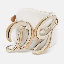Dolce & Gabbana White Leather DG Logo Buckle Belt 95CM
