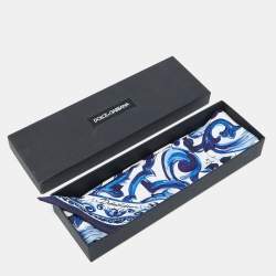 Pre Owned Dolce & Gabbana Blue Majolica Print Silk Head Scarf