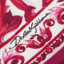 Pre Owned Dolce & Gabbana Pink/White Majolica Print Silk Bandeau Head Scarf