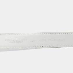Pre Owned Dolce & Gabbana White Leather DG Logo Slim Belt 70CM