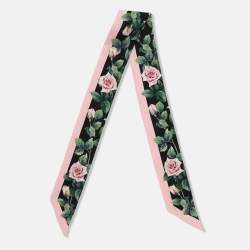 Pre Owned Dolce & Gabbana Pink Rose Print Silk Bandeau Scarf