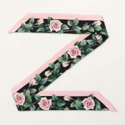 Pre Owned Dolce & Gabbana Pink Rose Print Silk Bandeau Scarf