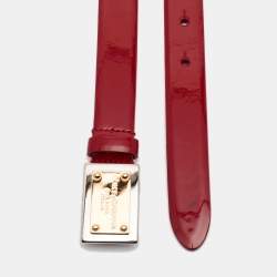 Pre Owned Dolce & Gabbana Red Patent Leather Logo Plaque Belt 75 CM