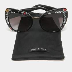 Pre Owned Dolce & Gabbana Black Graffiti Print DG4319 Cat Eye Sunglasses