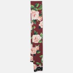 Pre Owned Dolce & Gabbana Exclusive Burgundy Rose Print Silk Scarf