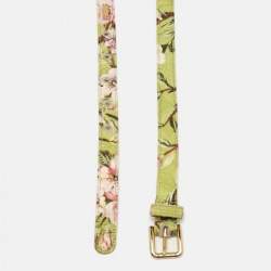 مملوكة مسبقًا Dolce & Gabbana Green Floral Print Fabric Slim Buckle Belt 75CM