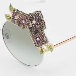 Pre Owned نظارة شمسية دولتشي أند غابانا دي جي 2186 مستديرة مزينة بالزهور بيضاء/سوداء بتدرج اللون