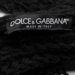 Dolce & Gabbana Black Crochet Rib Knit Fringed Stole 