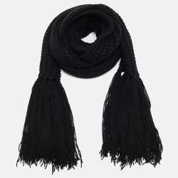 Dolce & Gabbana Black Crochet Rib Knit Fringed Stole 