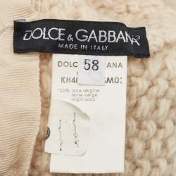 Dolce & Gabbana Beige Crochet Virgin Wool Beret Cap Size 58