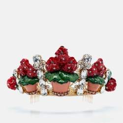 Dolce & Gabbana Crystal Composite Geranium Filigree Diadem Tiara Crown 