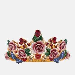 Dolce & Gabbana  Flower Crystals Enamel Composite Gold Tone Tiara Crown