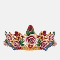 Dolce & Gabbana  Flower Crystals Enamel Composite Gold Tone Tiara Crown
