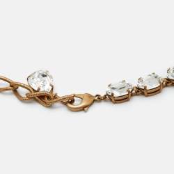 Pre Owned Dolce & Gabbana  Crystal Geranium Pot Flower Necklace Chocker Gold Tone Red Green Necklace