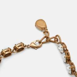 Pre Owned Dolce & Gabbana  Crystal Geranium Pot Flower Necklace Chocker Gold Tone Red Green Necklace
