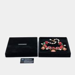 Pre Owned Dolce & Gabbana  Crystal Geranium Pot Flower Necklace Chocker Gold Tone Red Green Necklace