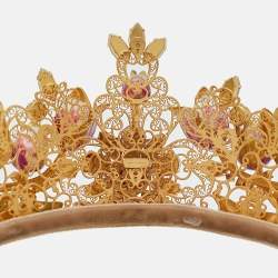 Pre Owned Dolce & Gabbana Gold Tone Flower & Crystal Embellished Tiara