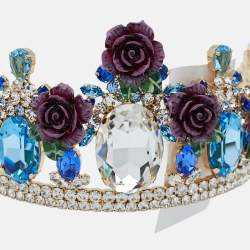 Pre Owned Dolce & Gabbana Gold Tone Resin Flower & Crystal Embellished Tiara