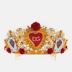 Dolce & Gabbana Gold Tone Resin Heart & Crystal Embellished Tiara