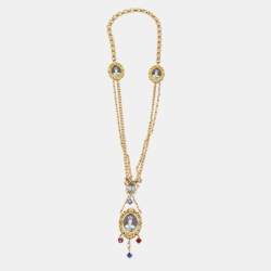 Dolce & Gabbana Composite Painting Crystals Gold  Tone Necklace