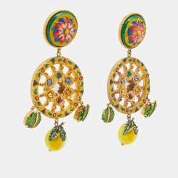 Dolce & Gabbana  Lemon Composite Enamel Crystals Gold Tone Earrings