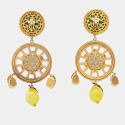 Dolce & Gabbana  Lemon Composite Enamel Crystals Gold Tone Earrings